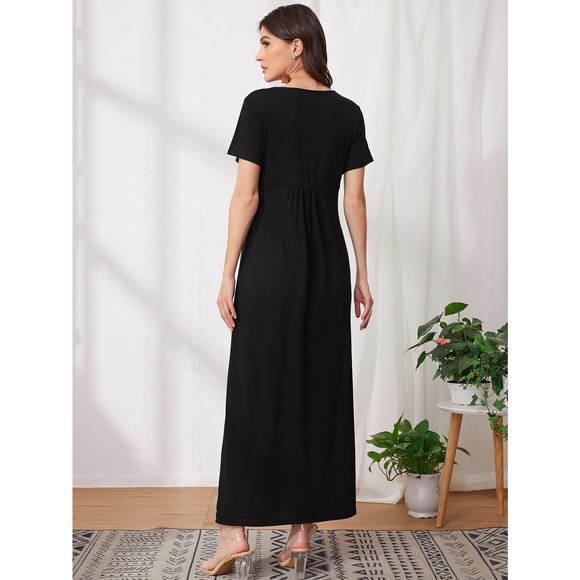 MATERNITY Surplice v Neck Ruched waist maxi Dress black - Picture 2 of 11